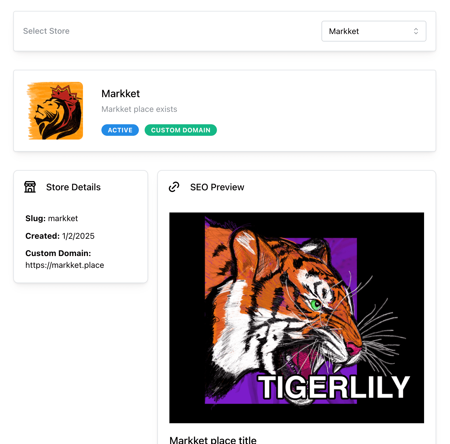 Screenshot from the markket dashboard